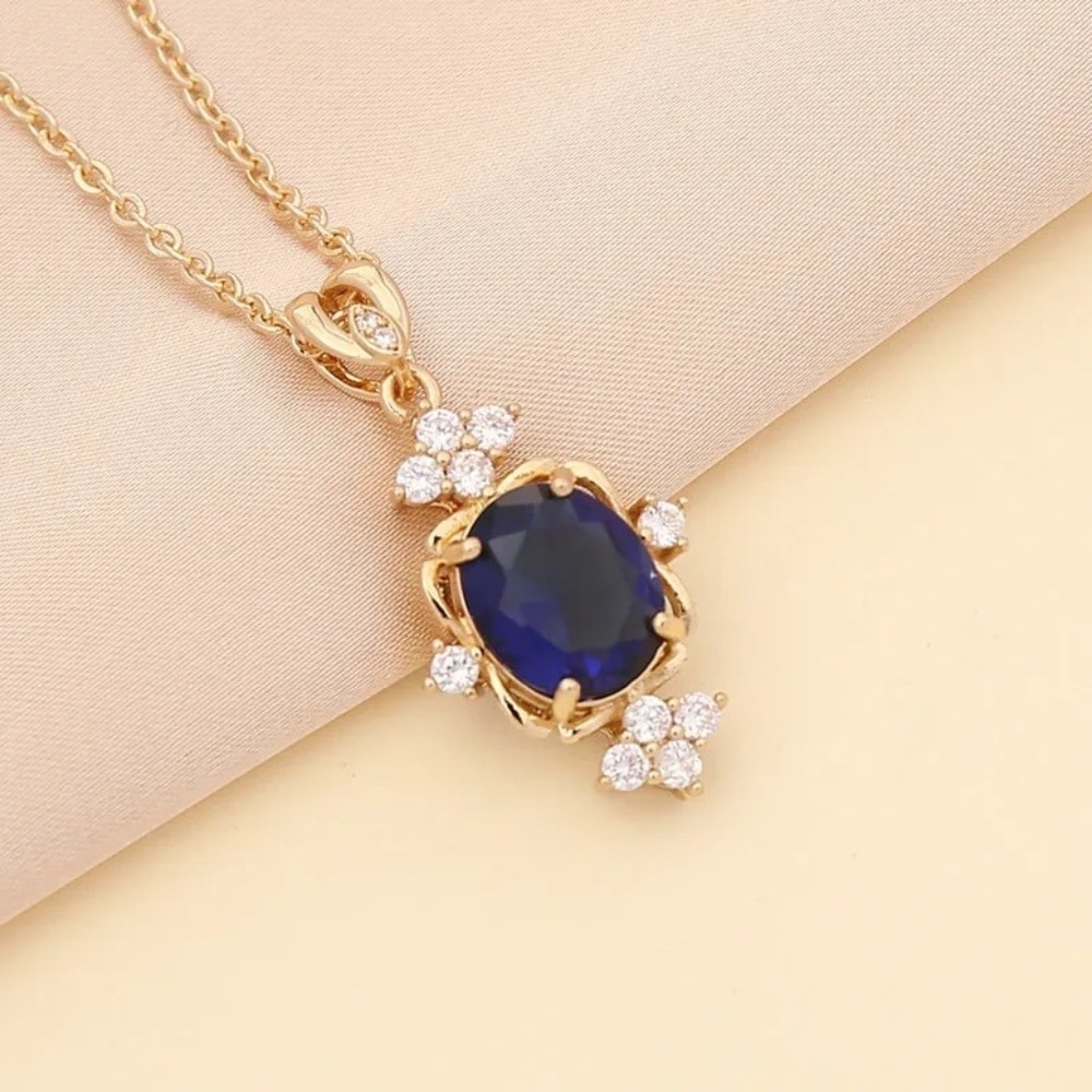 *AELLA* Gold x Dk. Blue Fashion Zircon Rhinestone Necklace